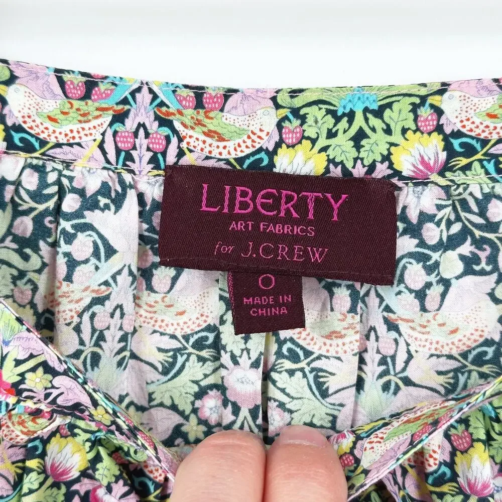J Crew Womens Liberty Fabric‎ Peasant Top Size 0 Floral Cottagecore Boho Retro